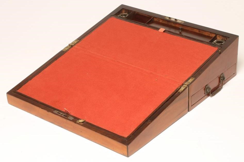 A FRUITWOOD AND SATINWOOD BANDED WRITING BOX Image