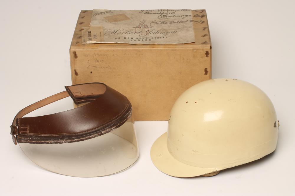 A HERBERT JOHNSON VINTAGE MOTORCYCLE HELMET (1936-1952) Image
