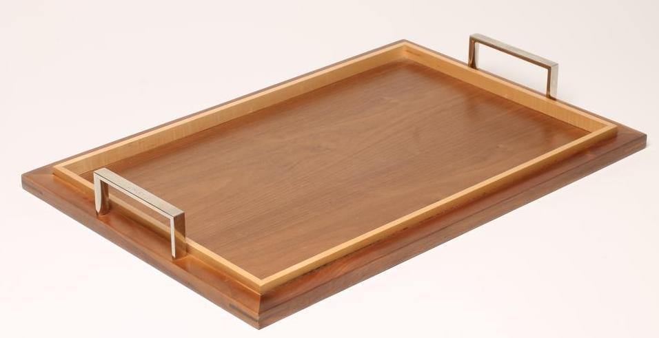 A DAVID LINLEY WALNUT AND MAPLE WOOD TRAY Image