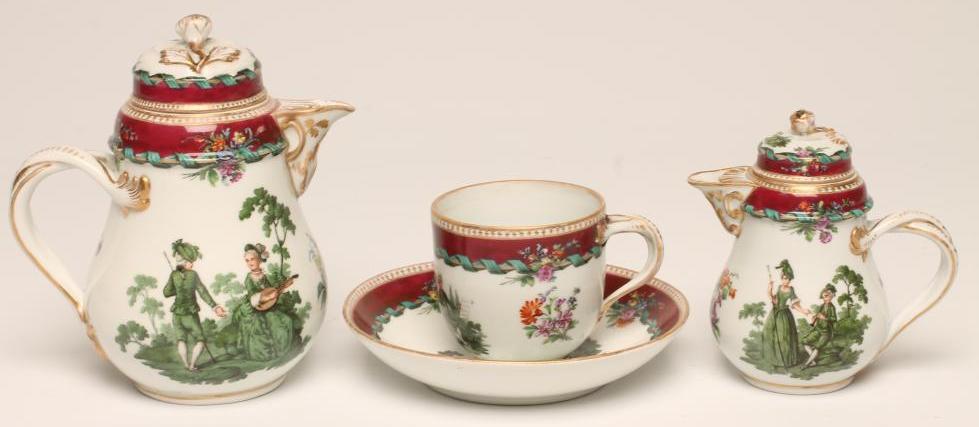 A MEISSEN PORCELAIN THREE PIECE PART CHOCOLATE SET Image