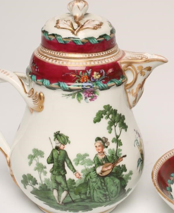 A MEISSEN PORCELAIN THREE PIECE PART CHOCOLATE SET Image