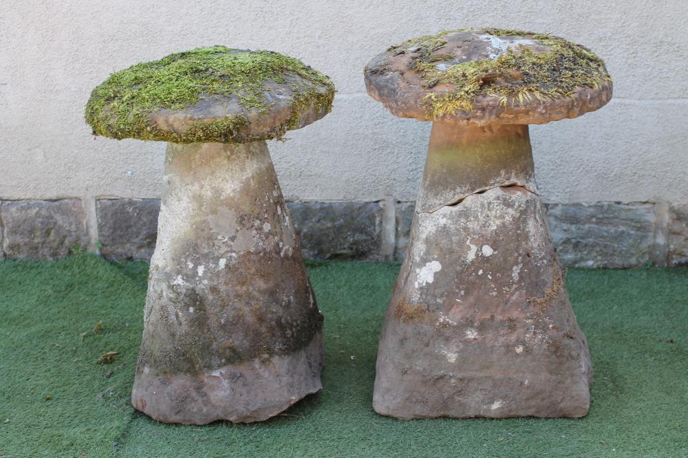 A MATCHED PAIR OF SANDSTONE STADDLE STONES Image