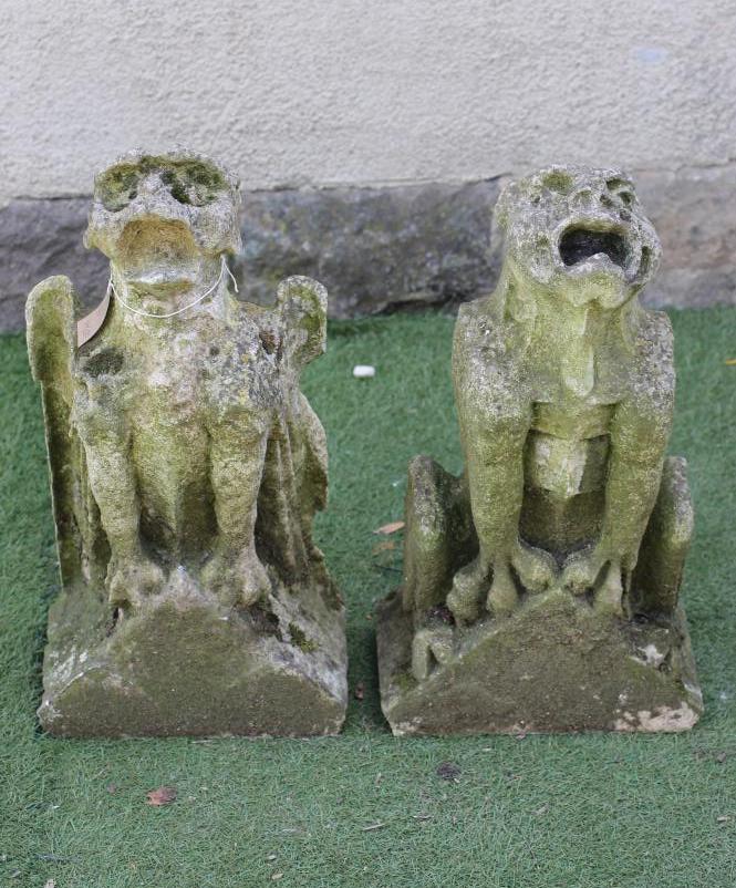 TWO GARGOYLE FIGURES each on oblong base Image