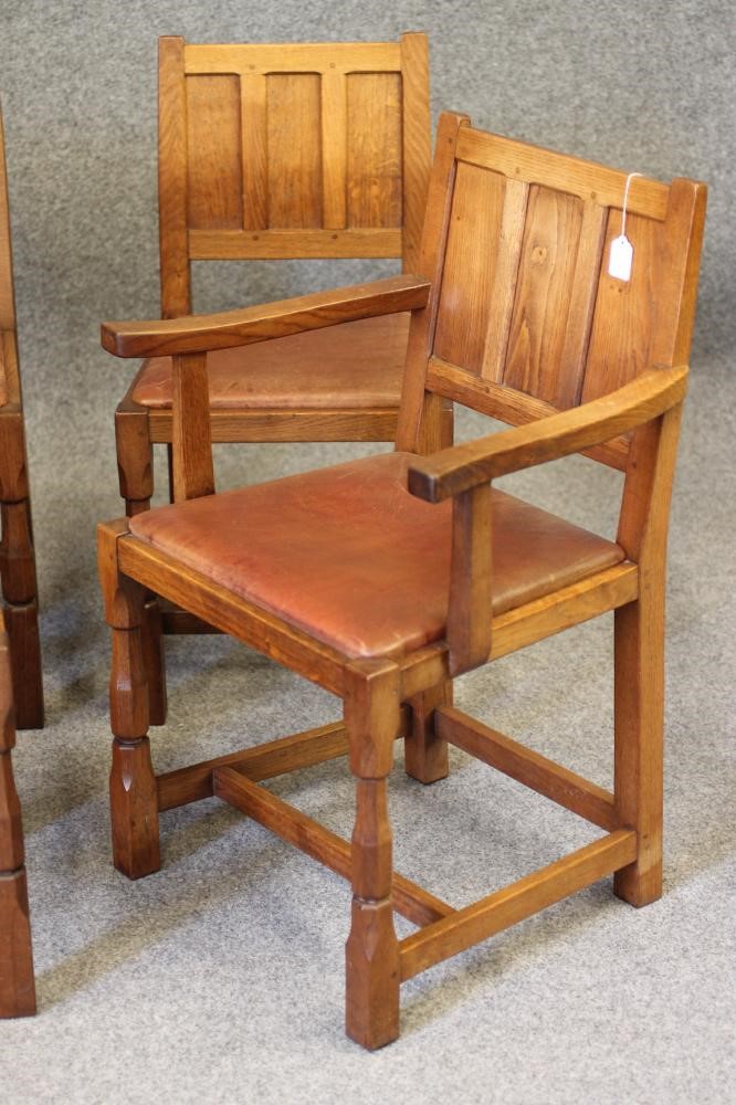 A SET OF SIX ADZED OAK DINING CHAIRS by Colin Almack including two elbow chairs Image