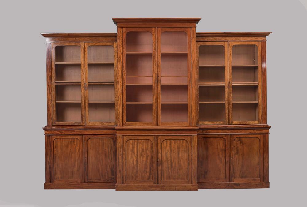 A VICTORIAN MAHOGANY LIBRARY BOOKCASE of breakfront form Image