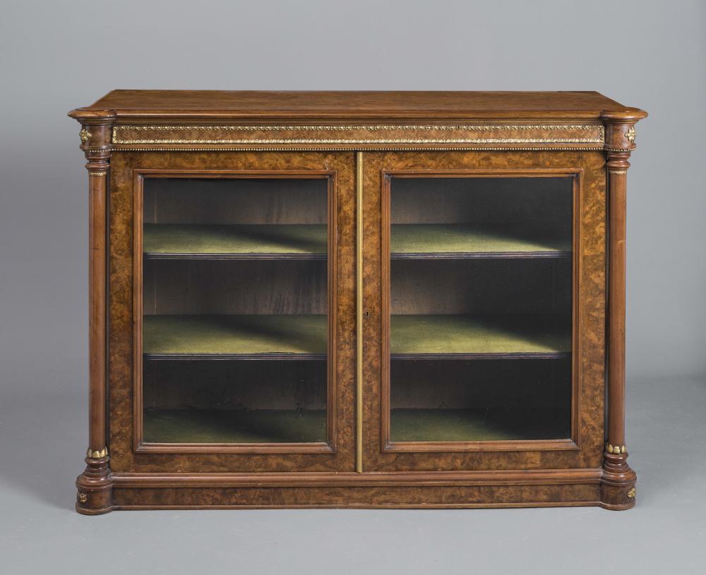 A VICTORIAN BURR WALNUT AND PARCEL GILT SIDE CABINET Image