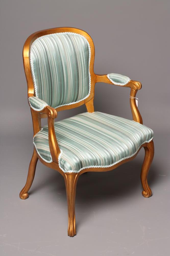 A LOUIS XV STYLE PAINTED GILT WOOD FAUTEUIL Image