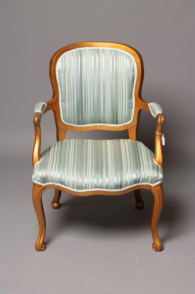 A LOUIS XV STYLE PAINTED GILT WOOD FAUTEUIL Image