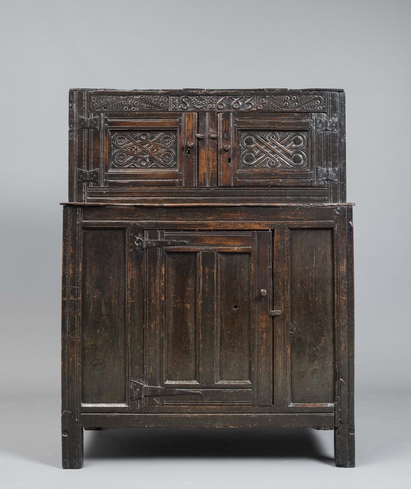 A JOINED OAK PANELLED PRESS CUPBOARD Image