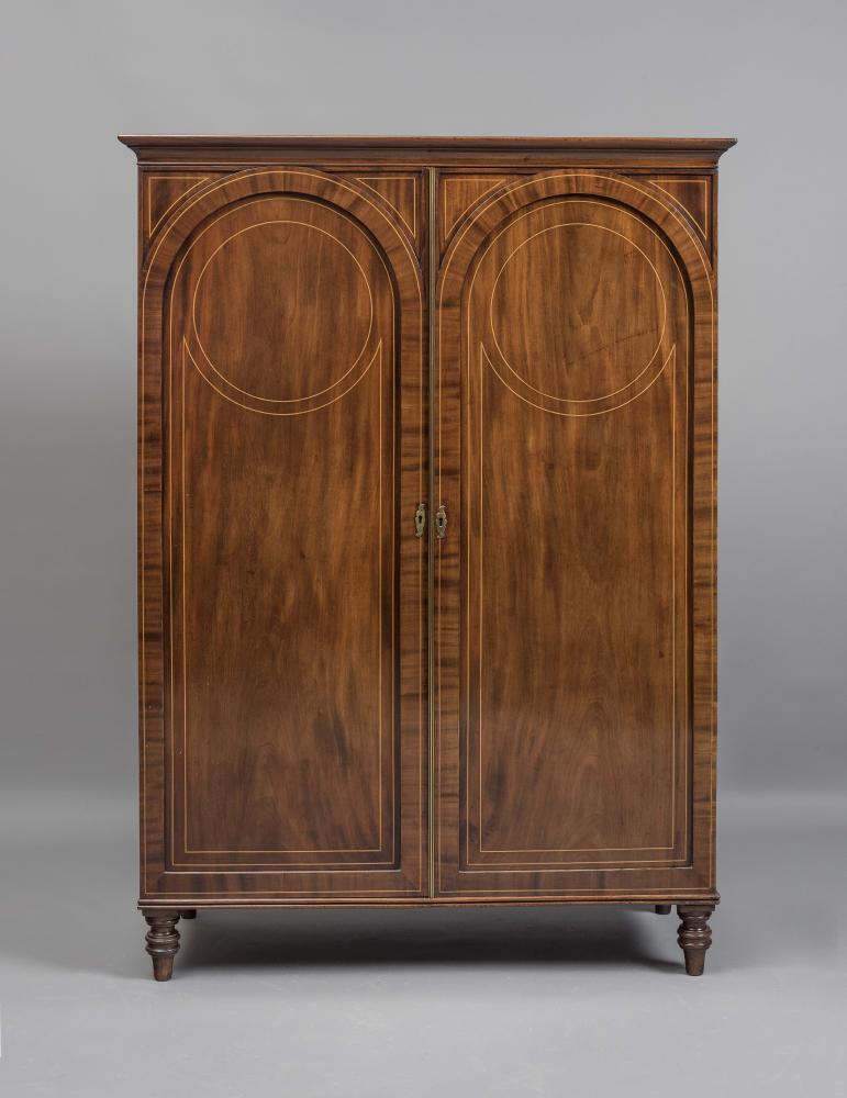 AN IRISH MAHOGANY AND STRING INLAID LINEN PRESS Image