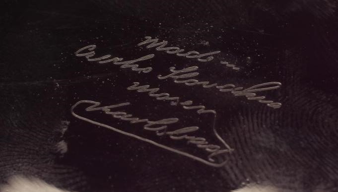 A MOSER AMETHYST GLASS POWDER BOX AND COVER of cylindrical form raised upon four ball feet Image