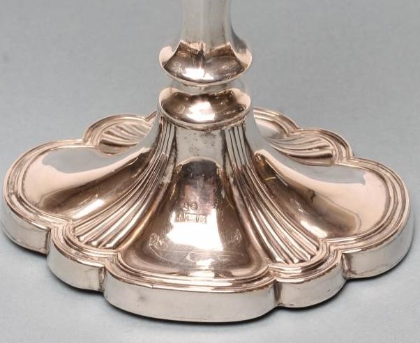 A TWO BRANCH THREE LIGHT SILVER CANDELABRUM Image