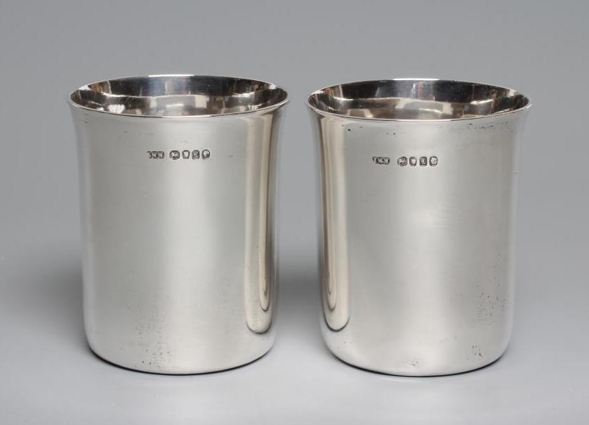 A PAIR OF EARLY VICTORIAN SILVER BEAKERS, maker's mark IWW, London 1846, of plain cylindrical form Image