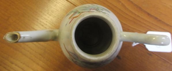 A CHINESE PORCELAIN SMALL COFFEE POT AND COVER of baluster form with ear shaped handle Image