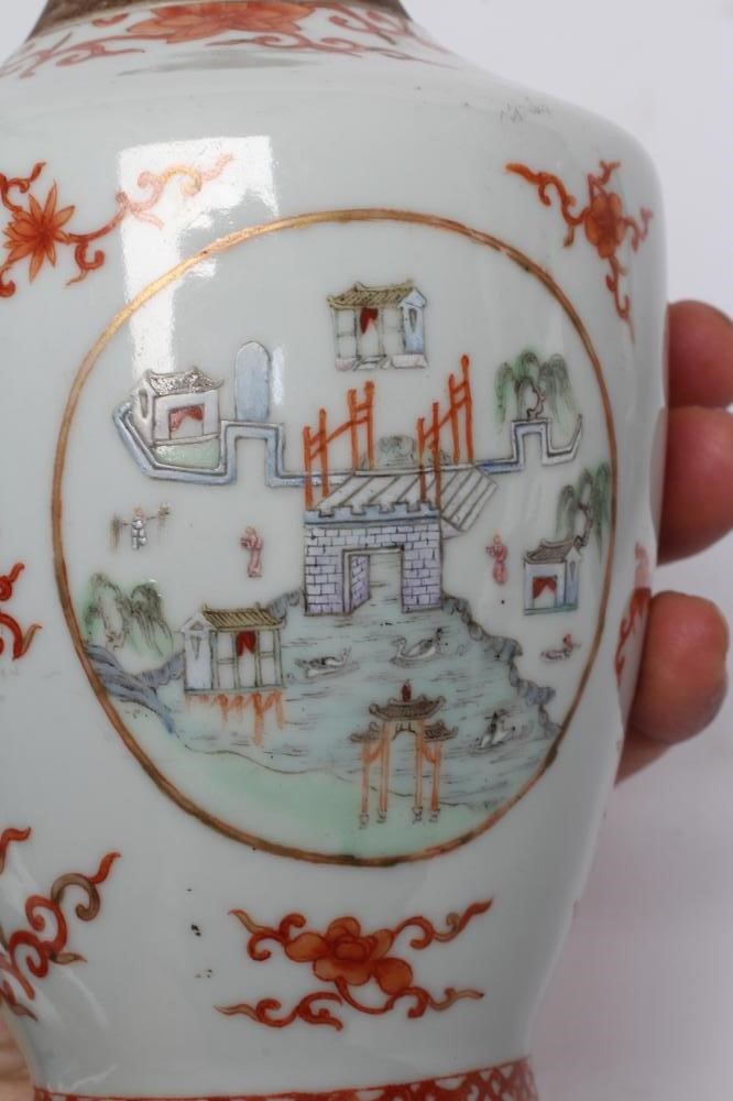 A CHINESE PORCELAIN SMALL COFFEE POT AND COVER of baluster form with ear shaped handle Image