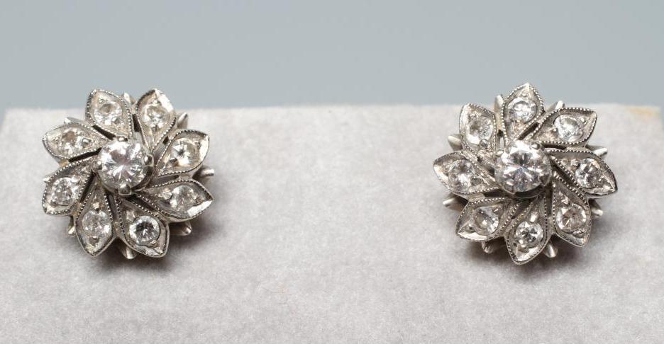 A PAIR OF DIAMOND CLUSTER EAR STUDS Image
