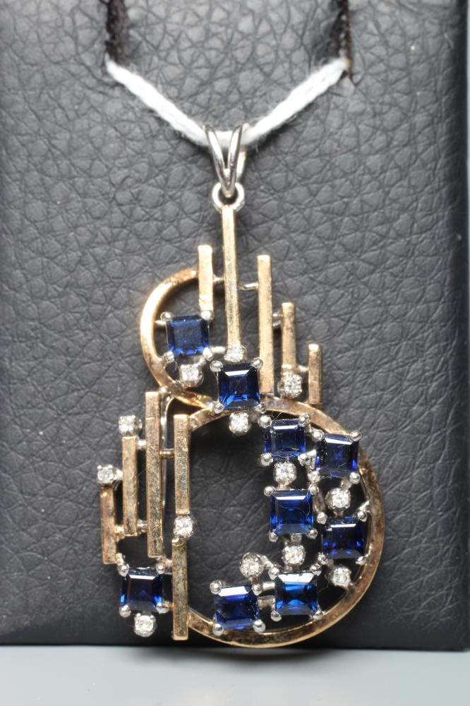 A MODERNIST SAPPHIRE AND DIAMOND PENDANT Image