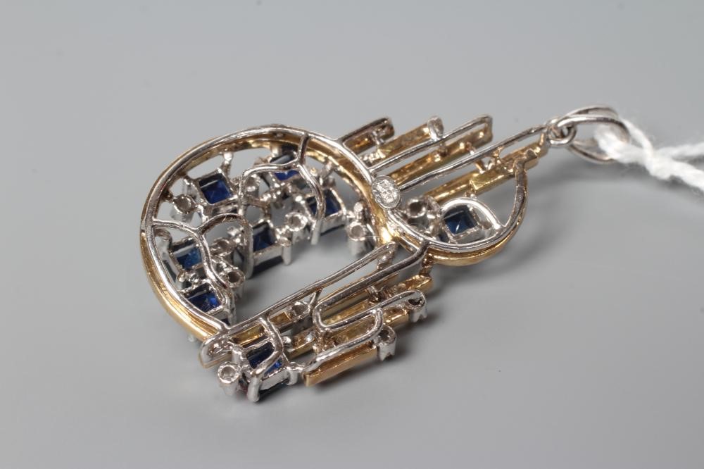 A MODERNIST SAPPHIRE AND DIAMOND PENDANT Image
