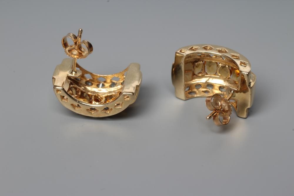 A PAIR OF CITRINE AND GREEN TOURMALINE WIDE HOOP EAR STUDS Image