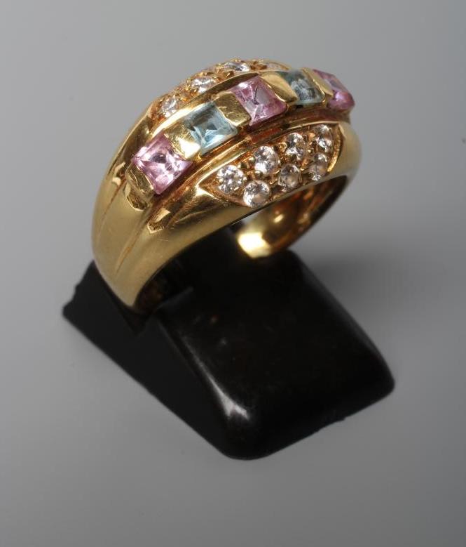 A DIAMOND AND MULTI-GEM COCKTAIL RING Image