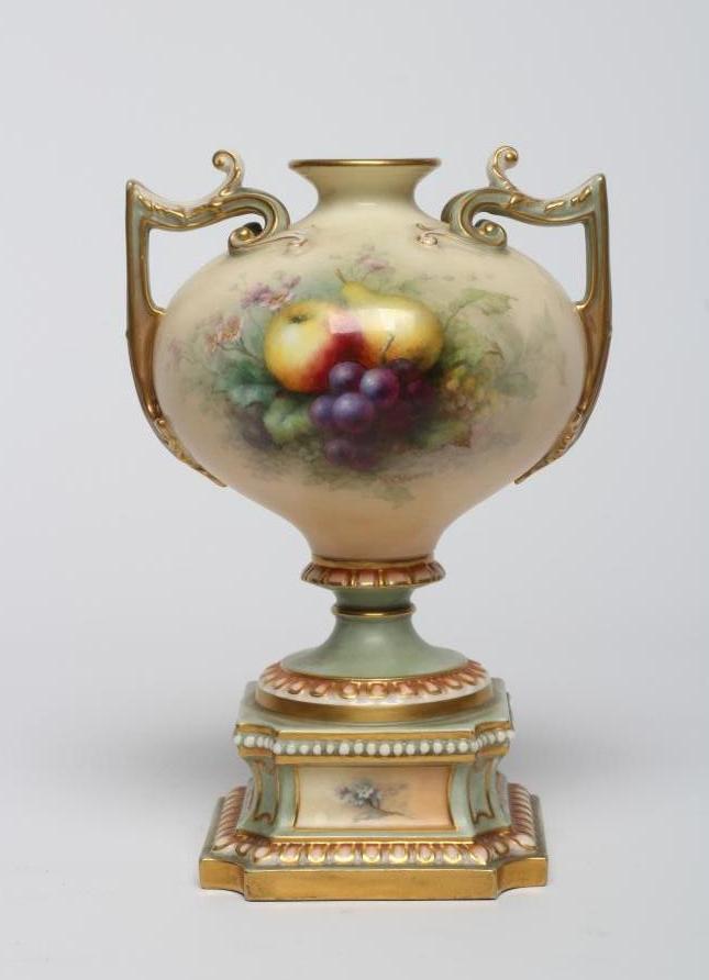 A ROYAL WORCESTER CHINA TWO HANDLED VASE Image