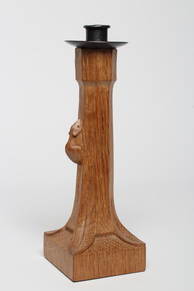 A ROBERT THOMPSON ADZED OAK CANDLESTICK Image