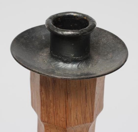 A ROBERT THOMPSON ADZED OAK CANDLESTICK Image