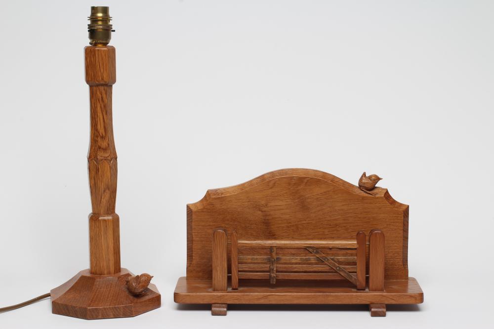 A BOB HUNTER OAK TABLE LAMP of faceted baluster form with stiff leaf collar Image