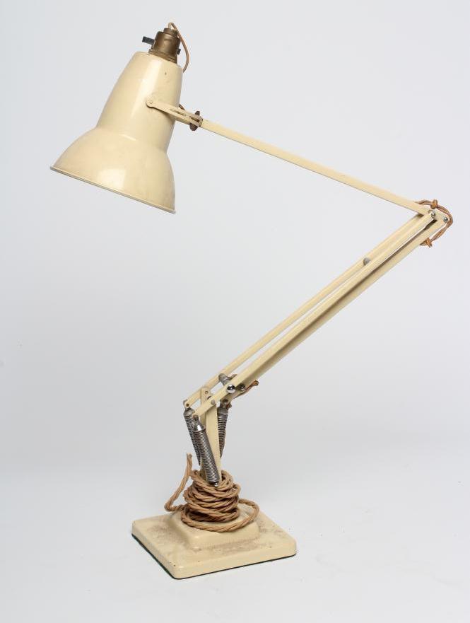 A HERBERT TERRY & SONS LTD. ANGLE POISE LAMP, 1930's, cream painted, the alloy metal shade with Image