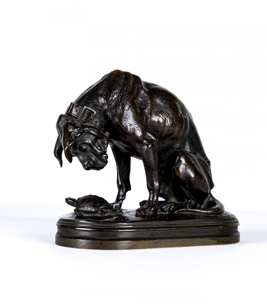ALFRED JACQUEMART (French 1824-1896) "The Hound and Tortoise", c.1900, bronze, signed to cast, dark Image