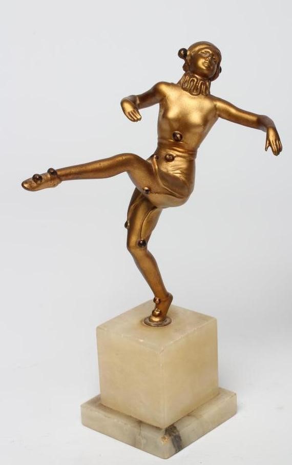 AFTER GERDA IRA GOTTSTEIN (GERDAGO)- an Art Deco spelter figure of a dancing Harlequin Image