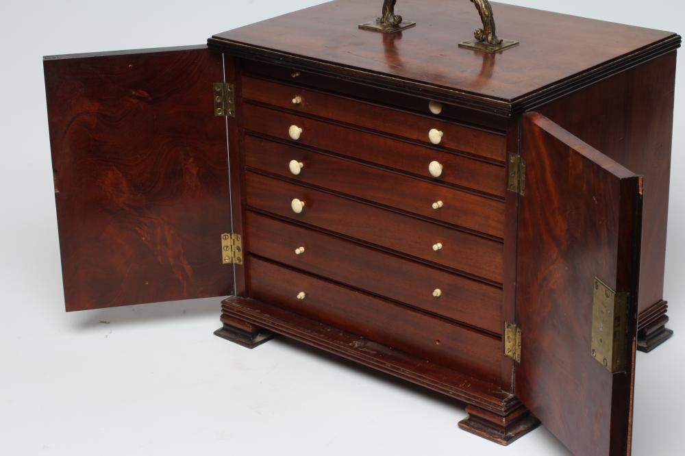 A VICTORIAN MAHOGANY SPECIMEN CABINET of oblong form with reeded edging Image
