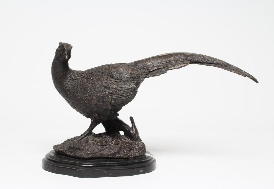 AFTER JULES MOIGNIEZ (French 1835-1894) a bronze pheasant, signed to cast, dark brown patination, on Image