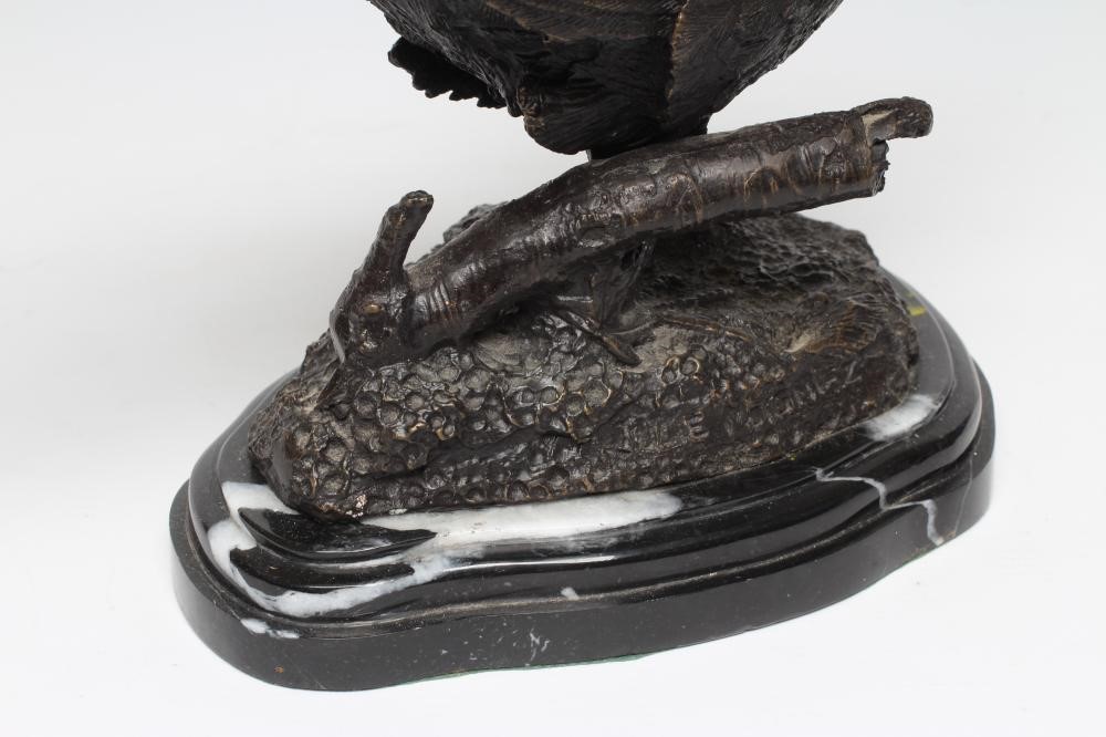 AFTER JULES MOIGNIEZ (French 1835-1894) a bronze pheasant, signed to cast, dark brown patination, on Image