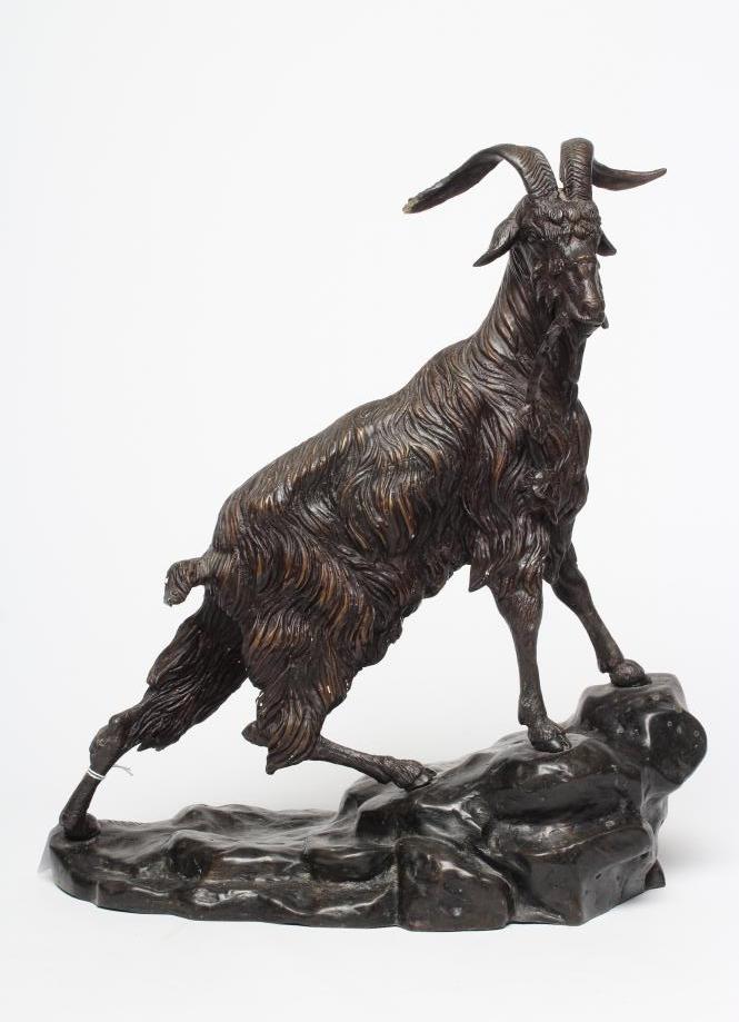 AFTER PIERRE-JULES MENE (French 1810-1879) a bronze mountain goat on a rocky outcrop, signed to Image