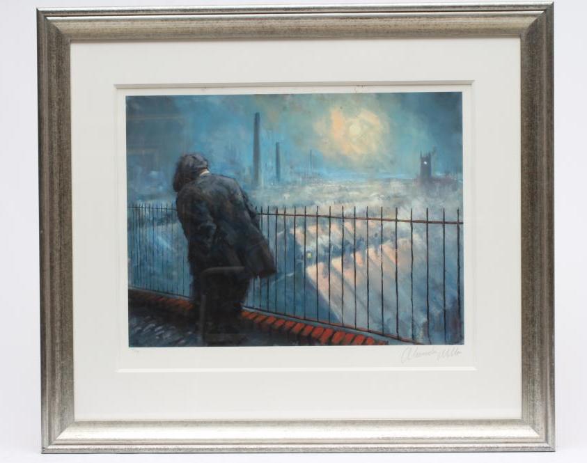 Alexander Millar (Born 1960) Working Man Heading Home, signed, numbered 34/195, reproduction print, Image