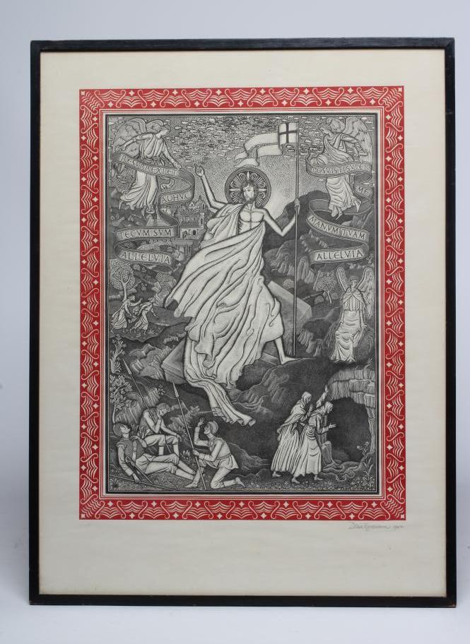 Denis Tegetmeir (1895-1987) The Resurrection of Christ with Red Decorative Border, signed in pencil Image