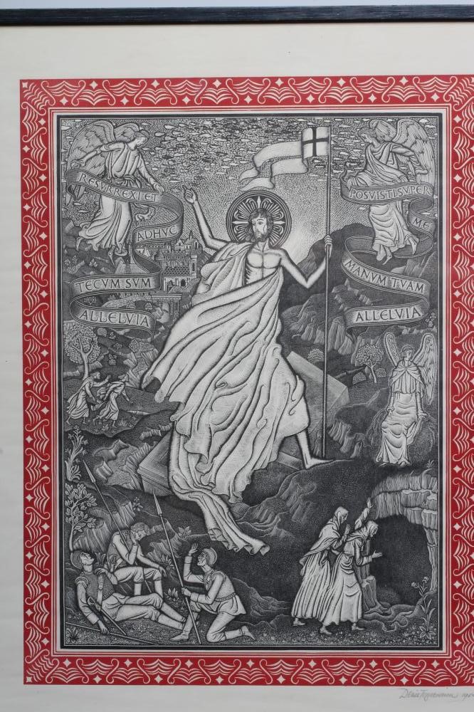 Denis Tegetmeir (1895-1987) The Resurrection of Christ with Red Decorative Border, signed in pencil Image