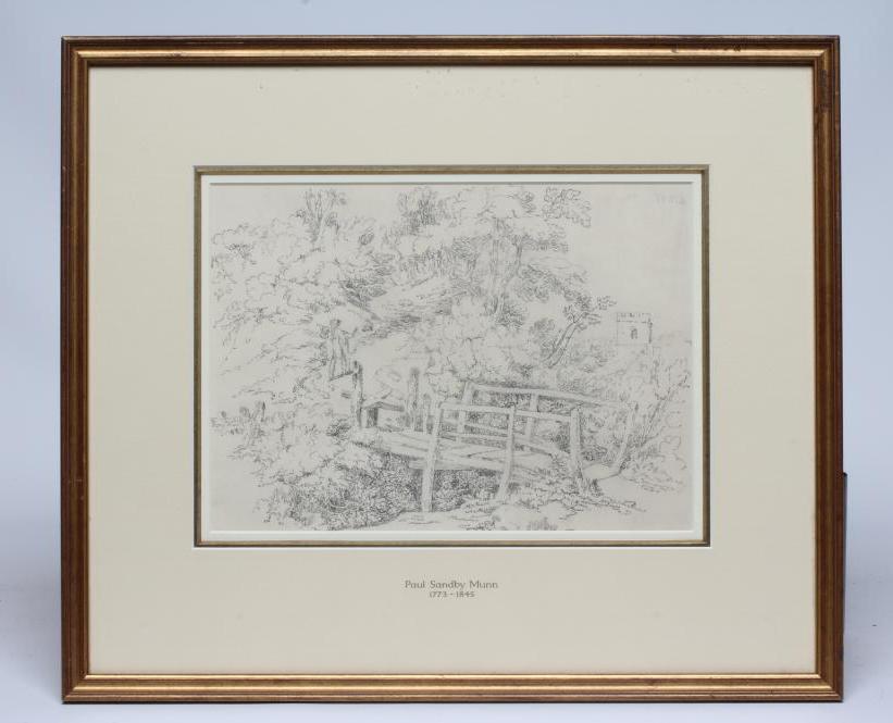Paul Sandby Munn (1773-1845) Rural Scene with Wooden Bridge over a Stream, indistinctly inscribed Image