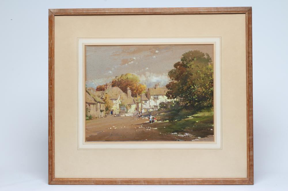 Noel Harry Leaver (1889-1951) Rural Village Scene, watercolour and gouache, 11" x 14 1/2", framed Image
