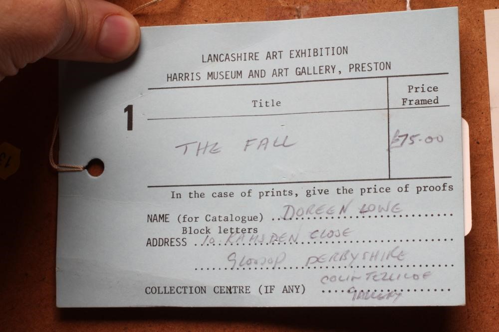 Doreen Lowe (1932-2016) The Fall, signed lower right, gallery label verso, oil on paper, 19" x 14", Image