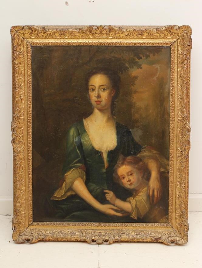 Follower of Godfrey Kneller (1646-1723) Portrait of a Lady, half length with a Young Child, oil on Image
