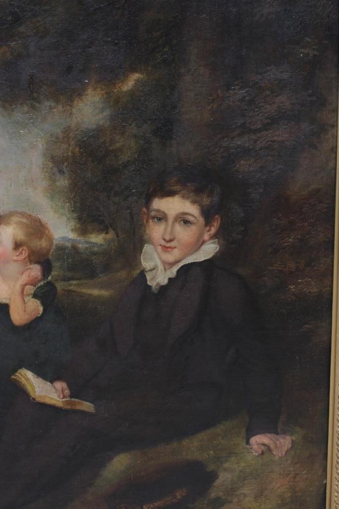 English School, Early 19th century Portrait of four young Children and a Dog in a Woodland Image
