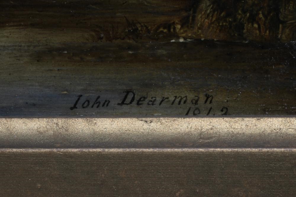 John Dearman (Act. 1824-1857) Cattle and Sheep beside a Pond with a Church in the Distance Image