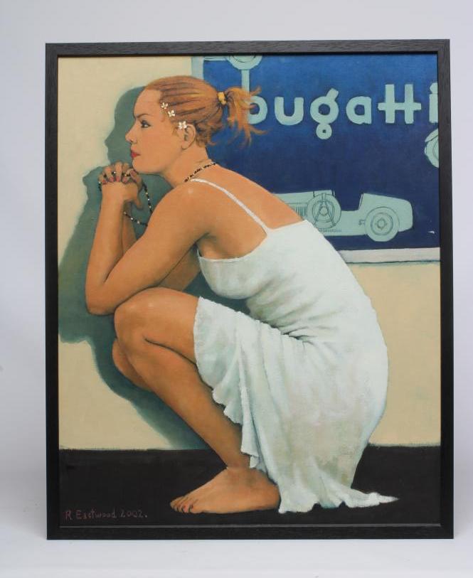 Roger Eastwood (Born 1942) Bugatti, signed lower left, dated 2002, oil on board, 21 1/2" x 17 1/2", Image
