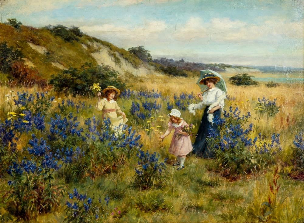 George Sheridan Knowles (1863-1931) A Summer's Day and Gathering Poppies, a pair, oil on canvas, 13" Image