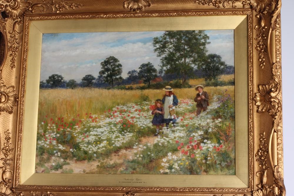 George Sheridan Knowles (1863-1931) A Summer's Day and Gathering Poppies, a pair, oil on canvas, 13" Image