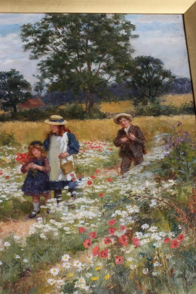 George Sheridan Knowles (1863-1931) A Summer's Day and Gathering Poppies, a pair, oil on canvas, 13" Image