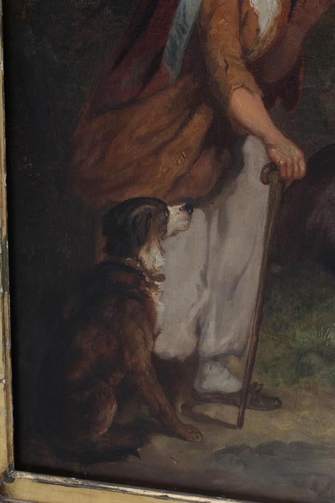 Follower of William Shayer (1811-1892) Family Group with Donkey and Animals on the Road, signed oil Image