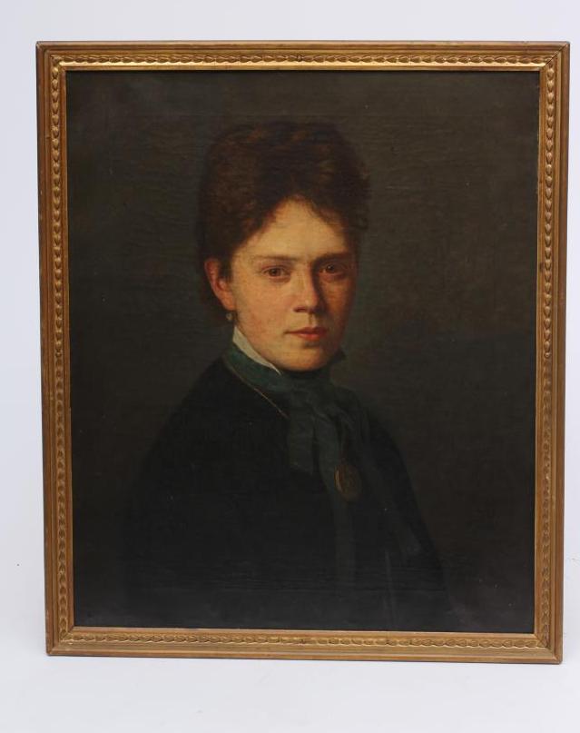 English School, Late 19th century Portrait of a Lady, head and shoulders, wearing a black dress and Image